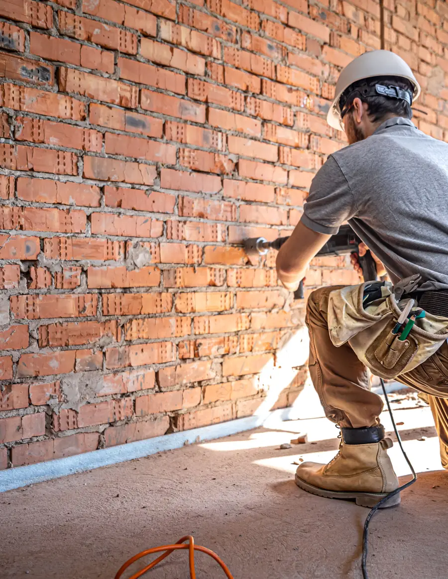 Handwerker bei Mauerarbeiten